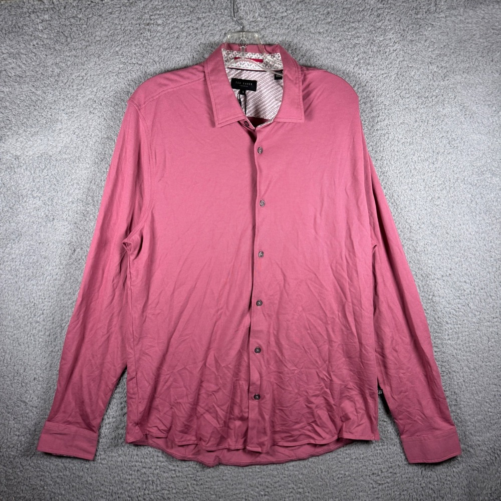 NWT Ted Baker London Rigby Pink LS Pique Shirt Mens Size 5 XL Preppy Office $160 - Picture 1 of 8